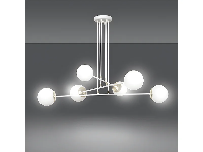 Suspension Signo avec barres en métal noir et 4 sphères en verre 6xE14 ø90cm
