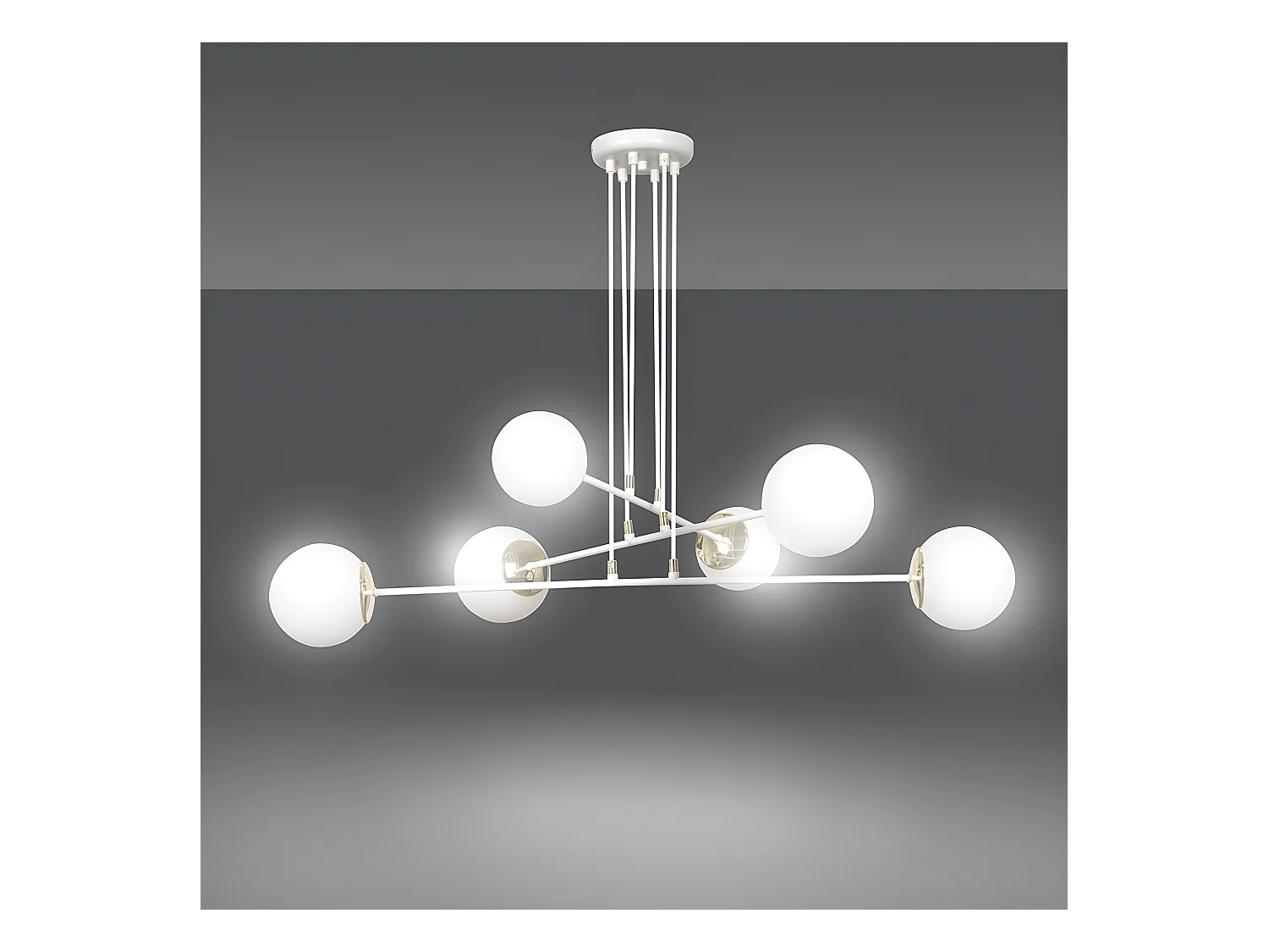 Suspension Signo avec barres en métal noir et 4 sphères en verre 6xE14 ø90cm