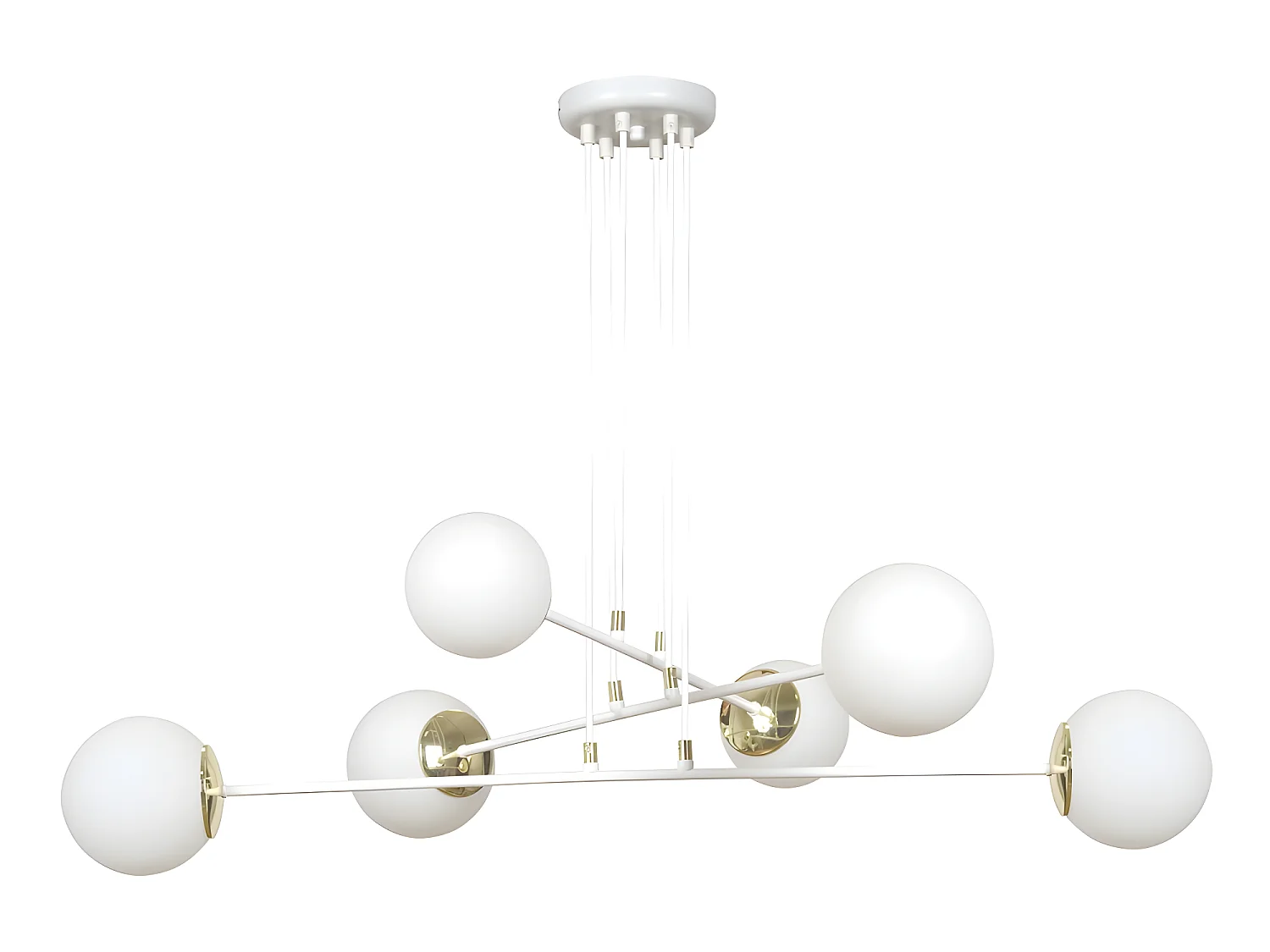 Suspension Signo avec barres en métal noir et 4 sphères en verre 6xE14 ø90cm
