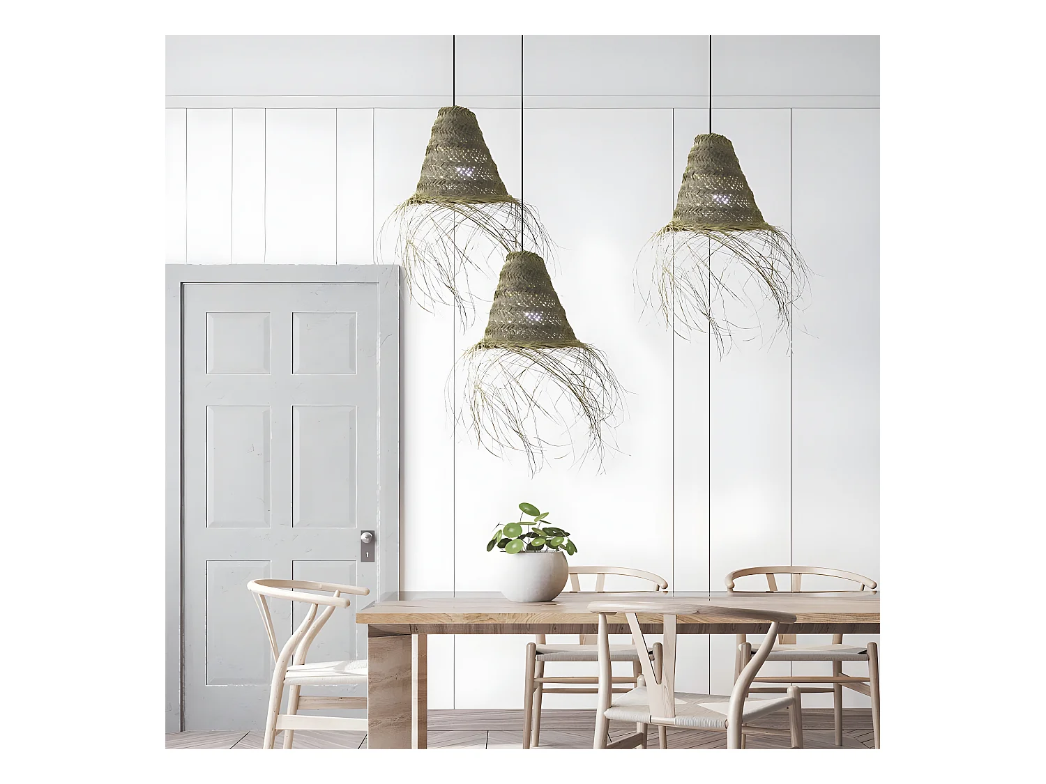Handgemaakte Hanglamp Nidas met esparto gras kap en franjes 1xE27 ø30cm