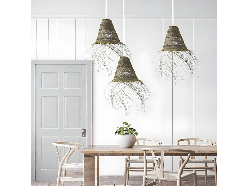 Suspension Nidas en sparte naturel avec franges 1xE27 ø30cm