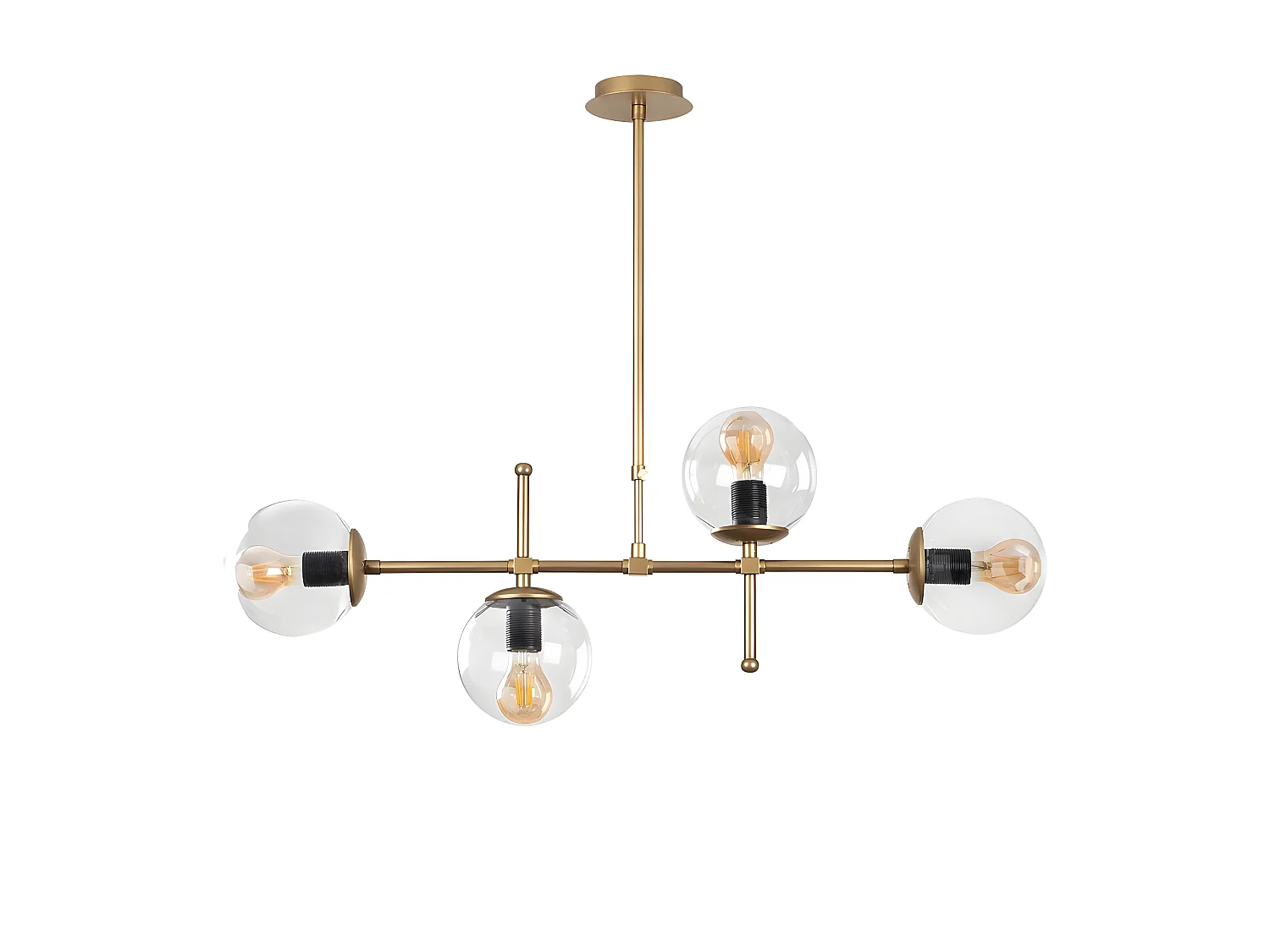 Plafonnier vintage doré Garet avec 4 sphères en verre transparent 4xE27