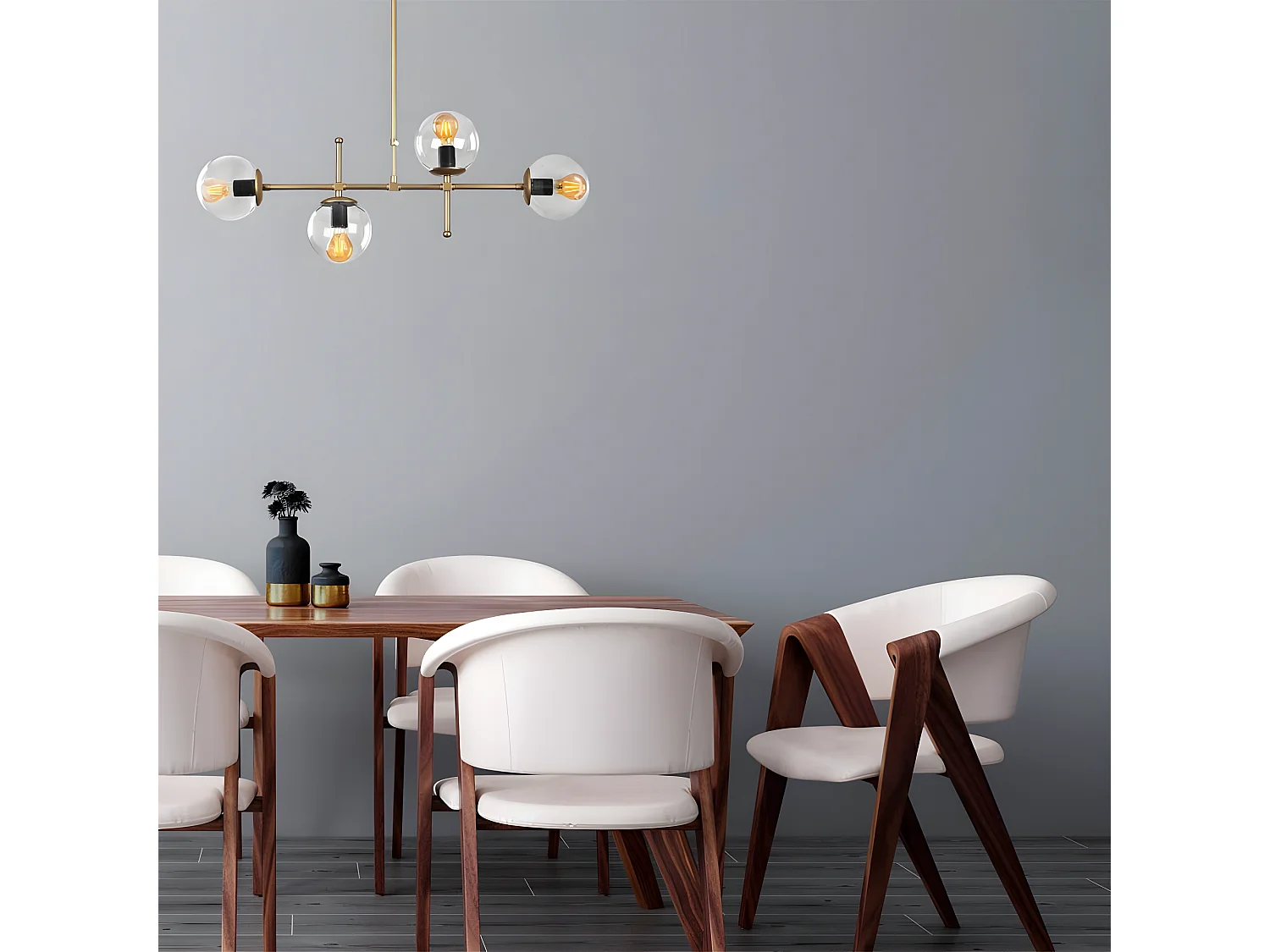 Plafonnier vintage doré Garet avec 4 sphères en verre transparent 4xE27