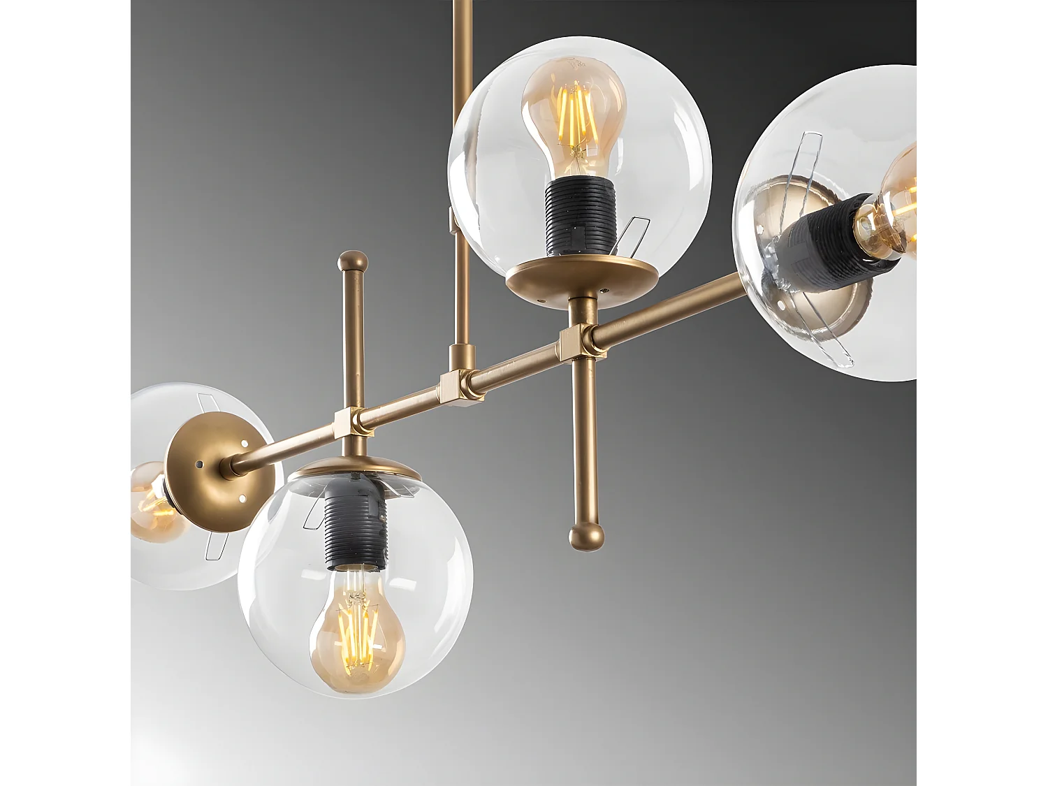 Plafonnier vintage doré Garet avec 4 sphères en verre transparent 4xE27