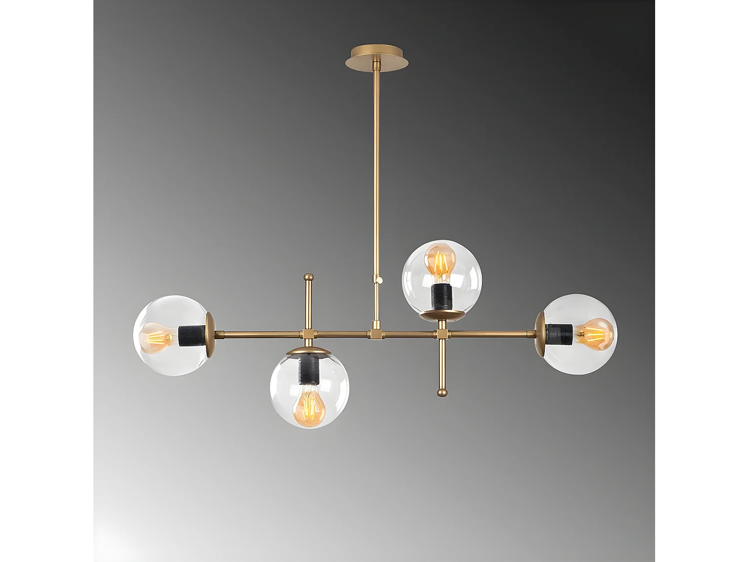 Plafonnier vintage doré Garet avec 4 sphères en verre transparent 4xE27