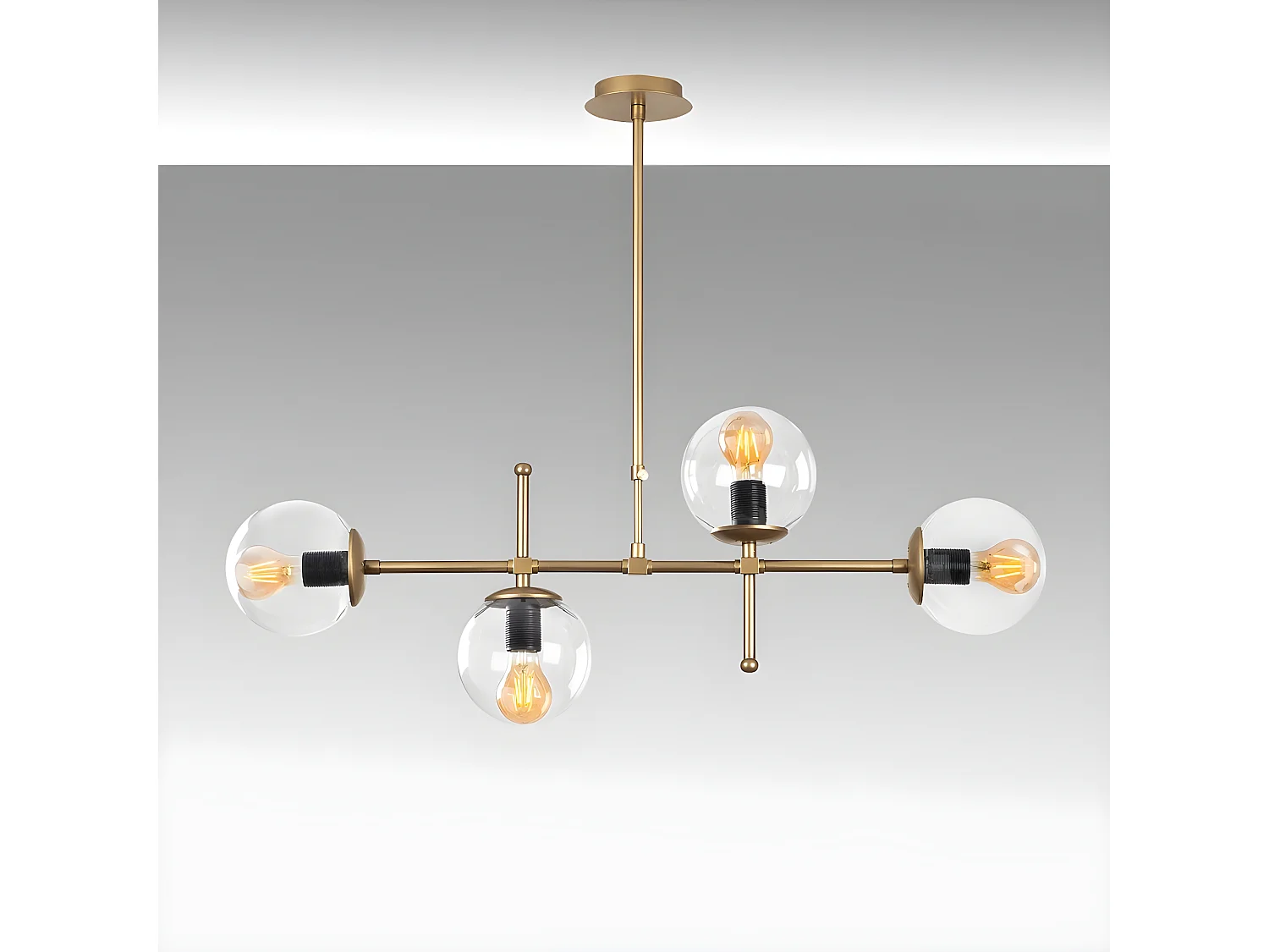 Plafonnier vintage doré Garet avec 4 sphères en verre transparent 4xE27