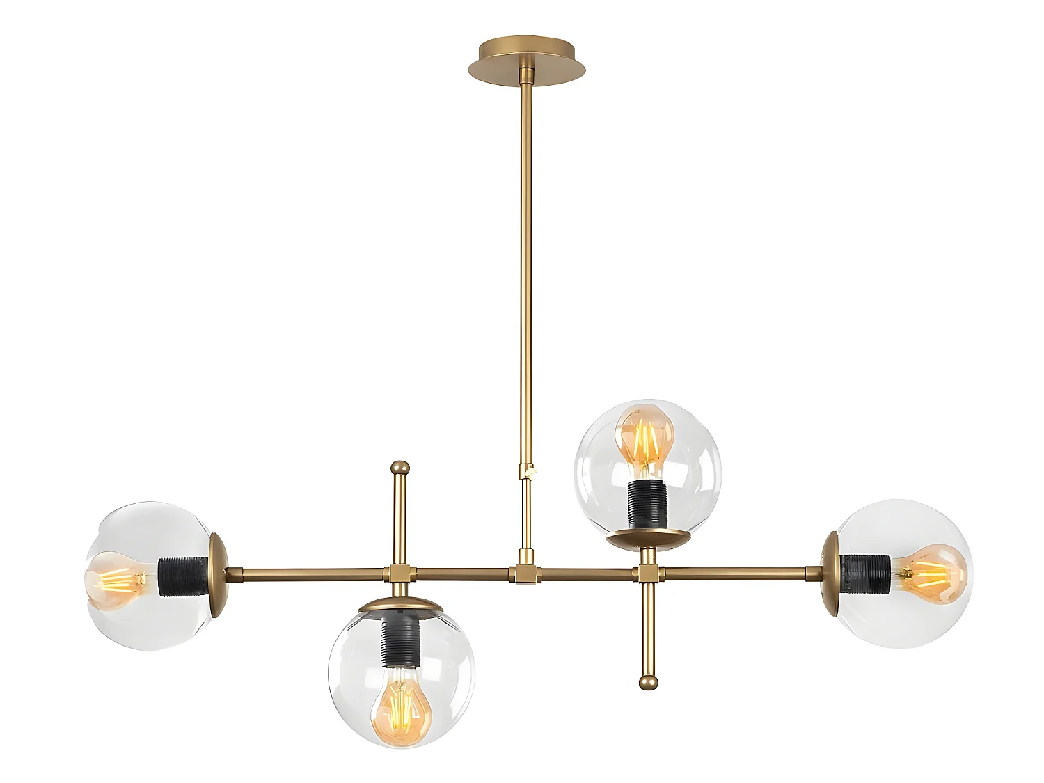 Plafonnier vintage doré Garet avec 4 sphères en verre transparent 4xE27