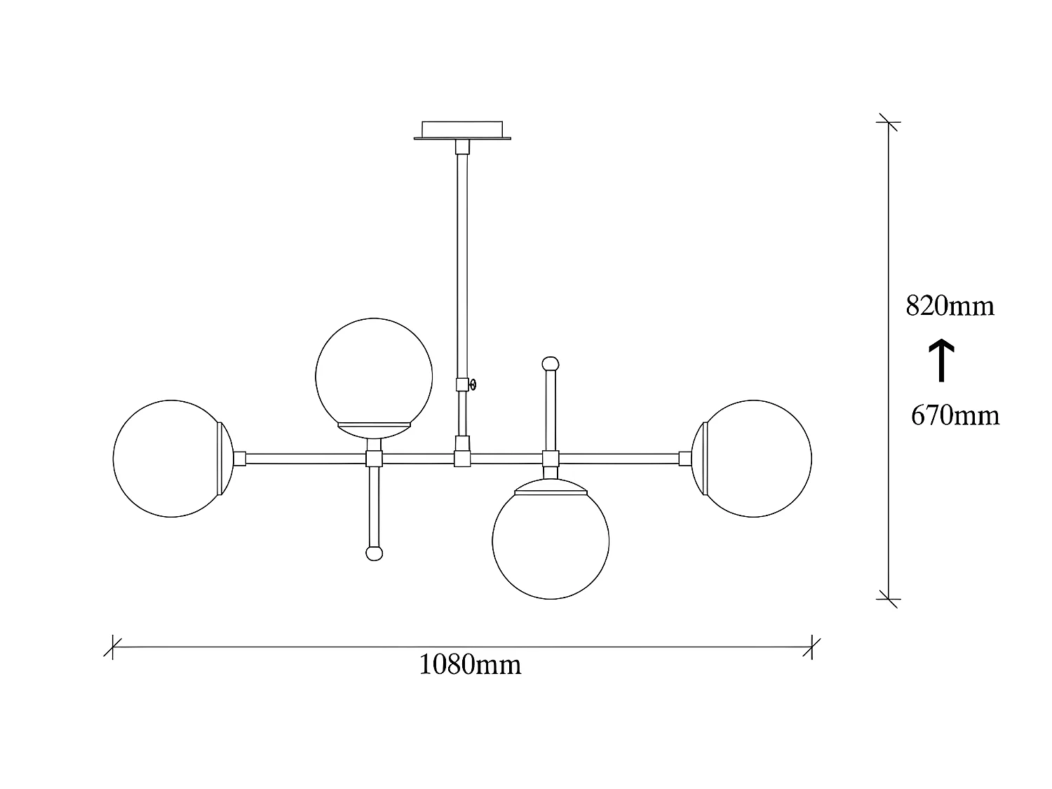 Plafonnier vintage doré Garet avec 4 sphères en verre transparent 4xE27