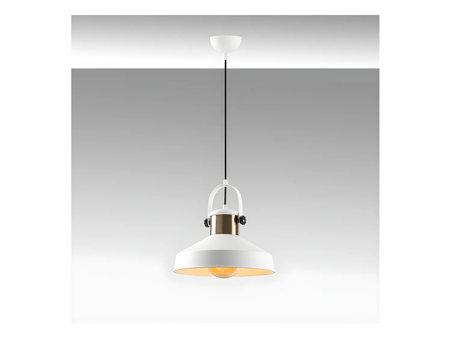 Suspension vintage rétro Momo avec abat-jour blanc et détail en laiton 1xE27 ø35cm