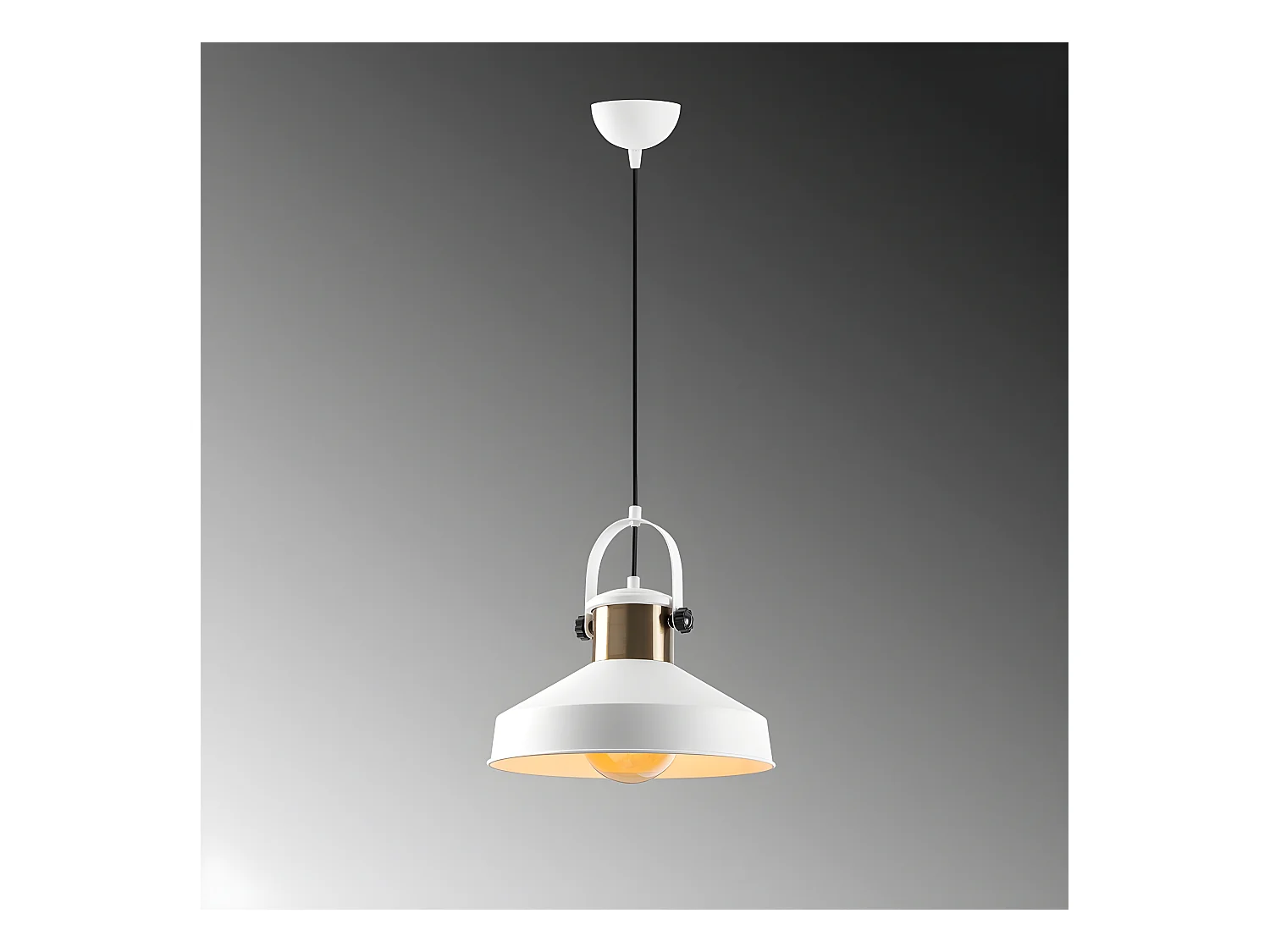 Suspension vintage rétro Momo avec abat-jour blanc et détail en laiton 1xE27 ø35cm