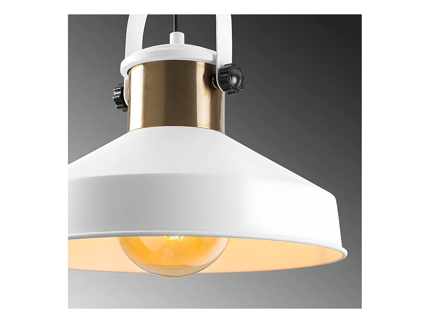 Suspension vintage rétro Momo avec abat-jour blanc et détail en laiton 1xE27 ø35cm