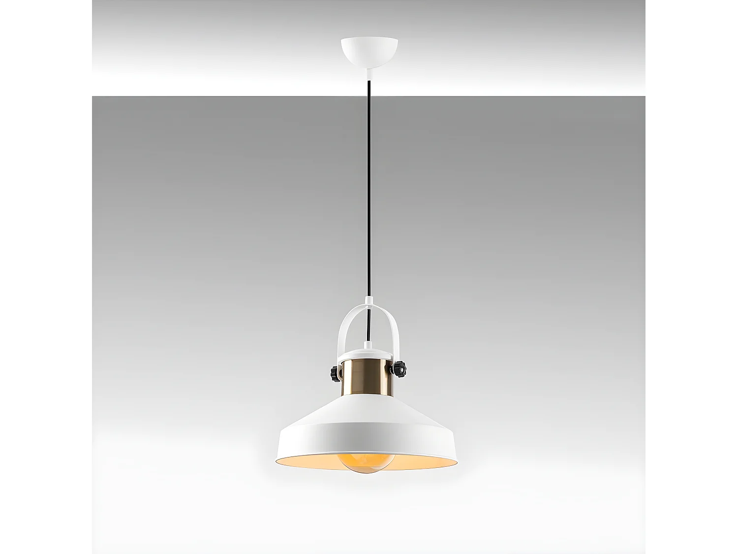 Candeeiro suspenso Momo retro vintage com abajur branco e detalhe em latão 1xE27 ø35cm