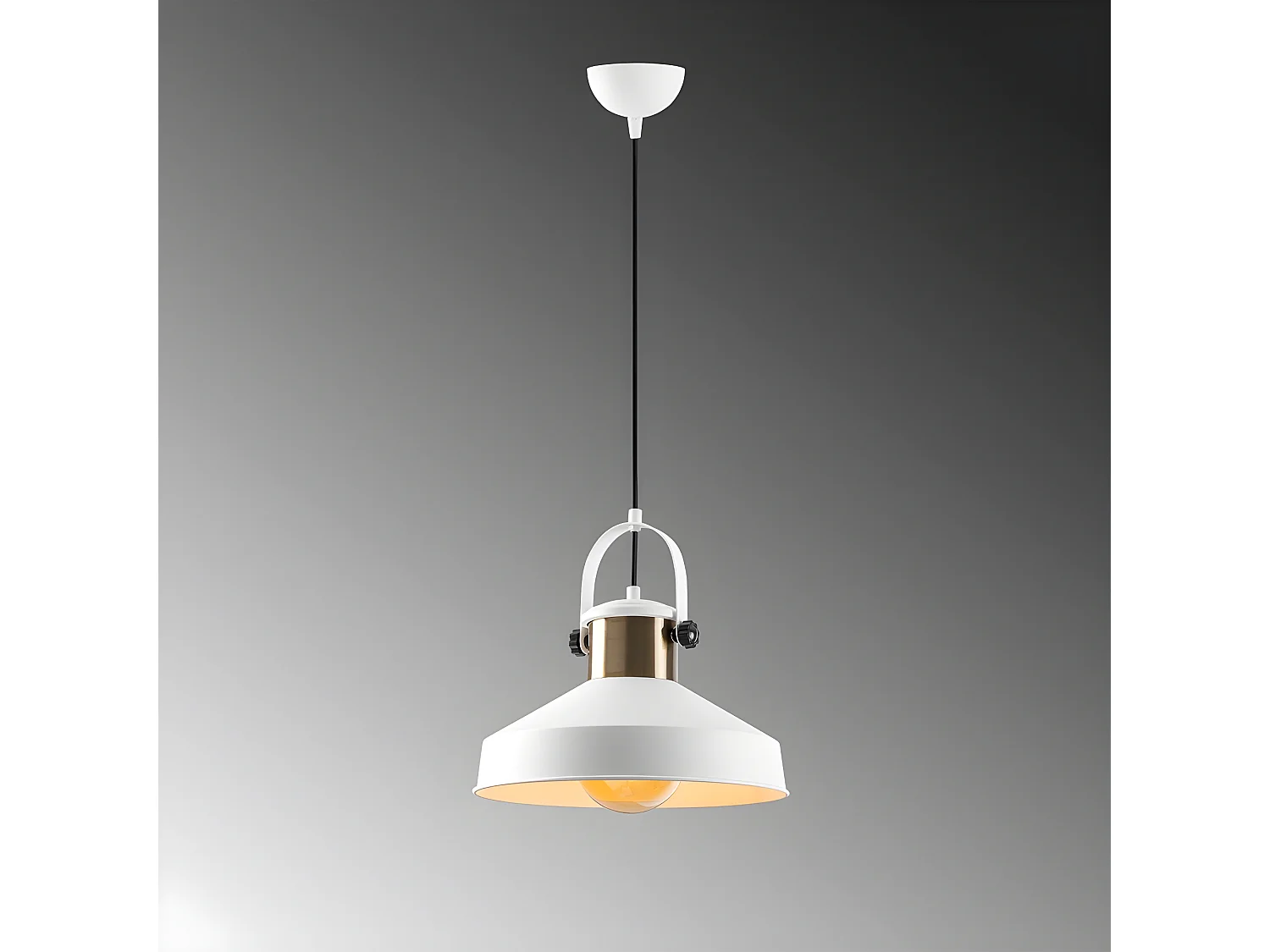 Candeeiro suspenso Momo retro vintage com abajur branco e detalhe em latão 1xE27 ø35cm