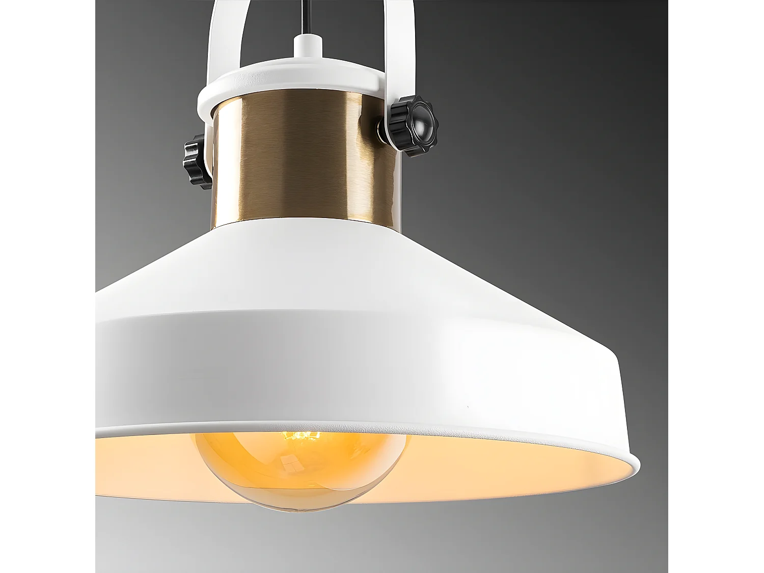 Candeeiro suspenso Momo retro vintage com abajur branco e detalhe em latão 1xE27 ø35cm