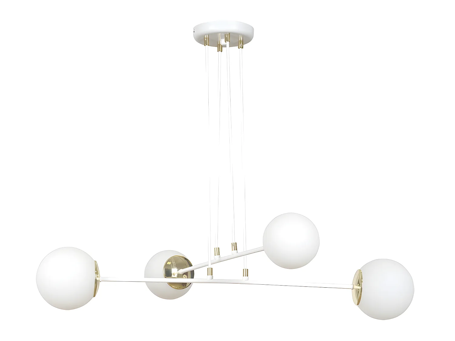 Lámpara colgante Signo con barras de metal blanco y 4 esferas de cristal 4xE14 ø75cm