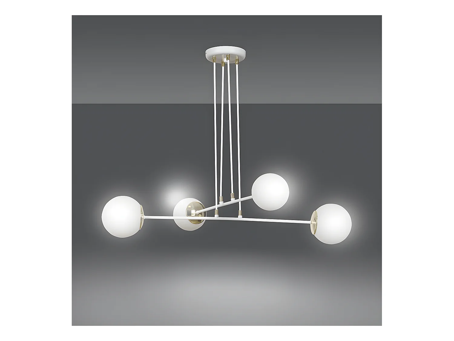 Hanglamp Signo met wit metalen stangen en 4 glazen bollen 4xE14 ø75cm