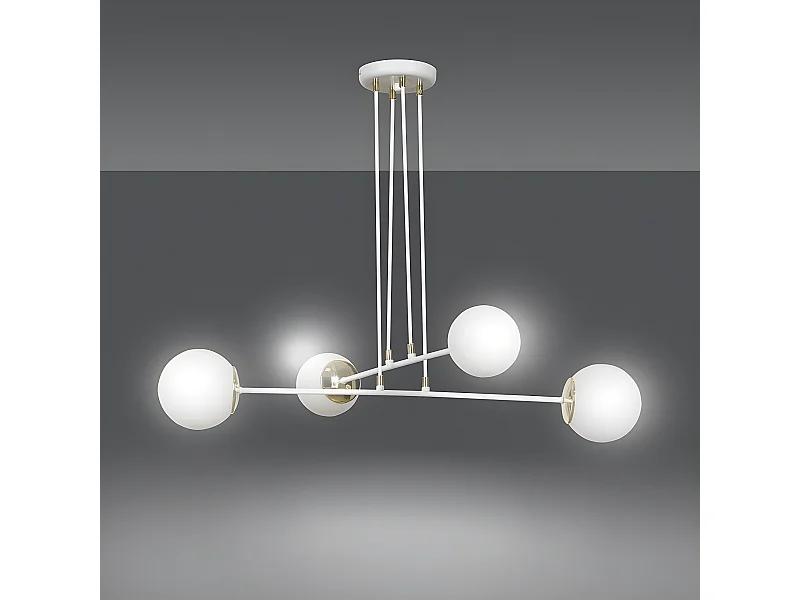 Suspension Signo avec barres en métal blanc et 4 sphères en verre 4xE14 ø75cm