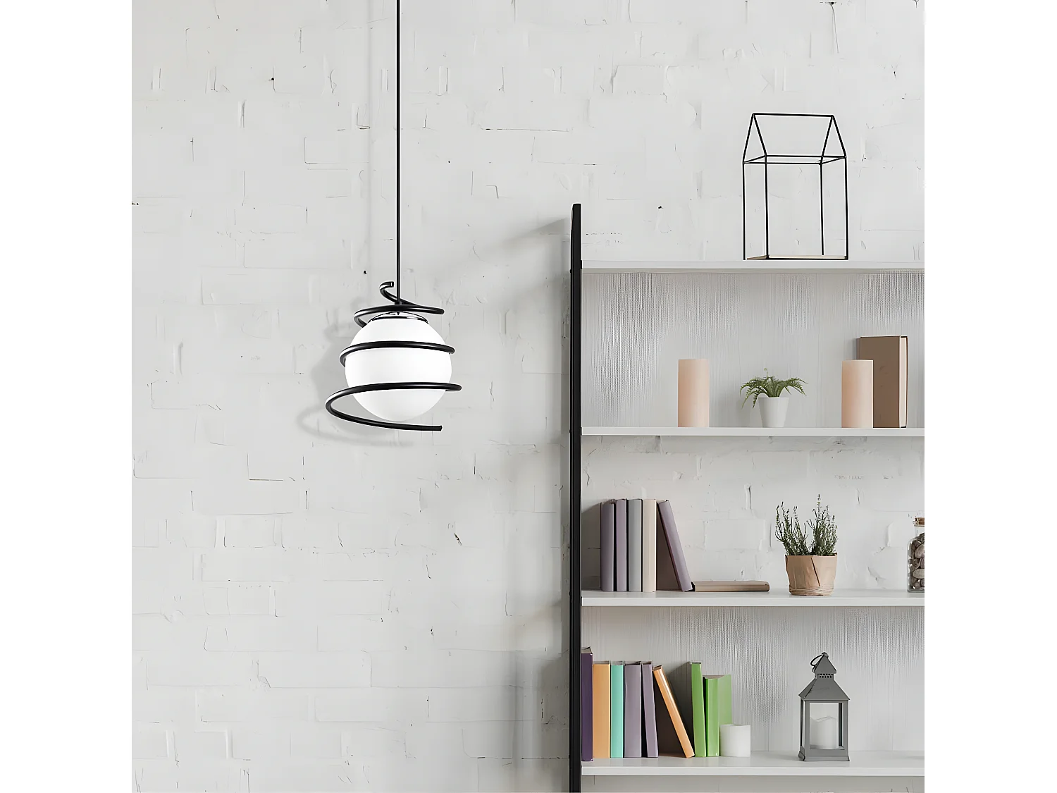 Plafoniera moderna Galene con sfera circondata da una spirale nera xE27 ø20cm