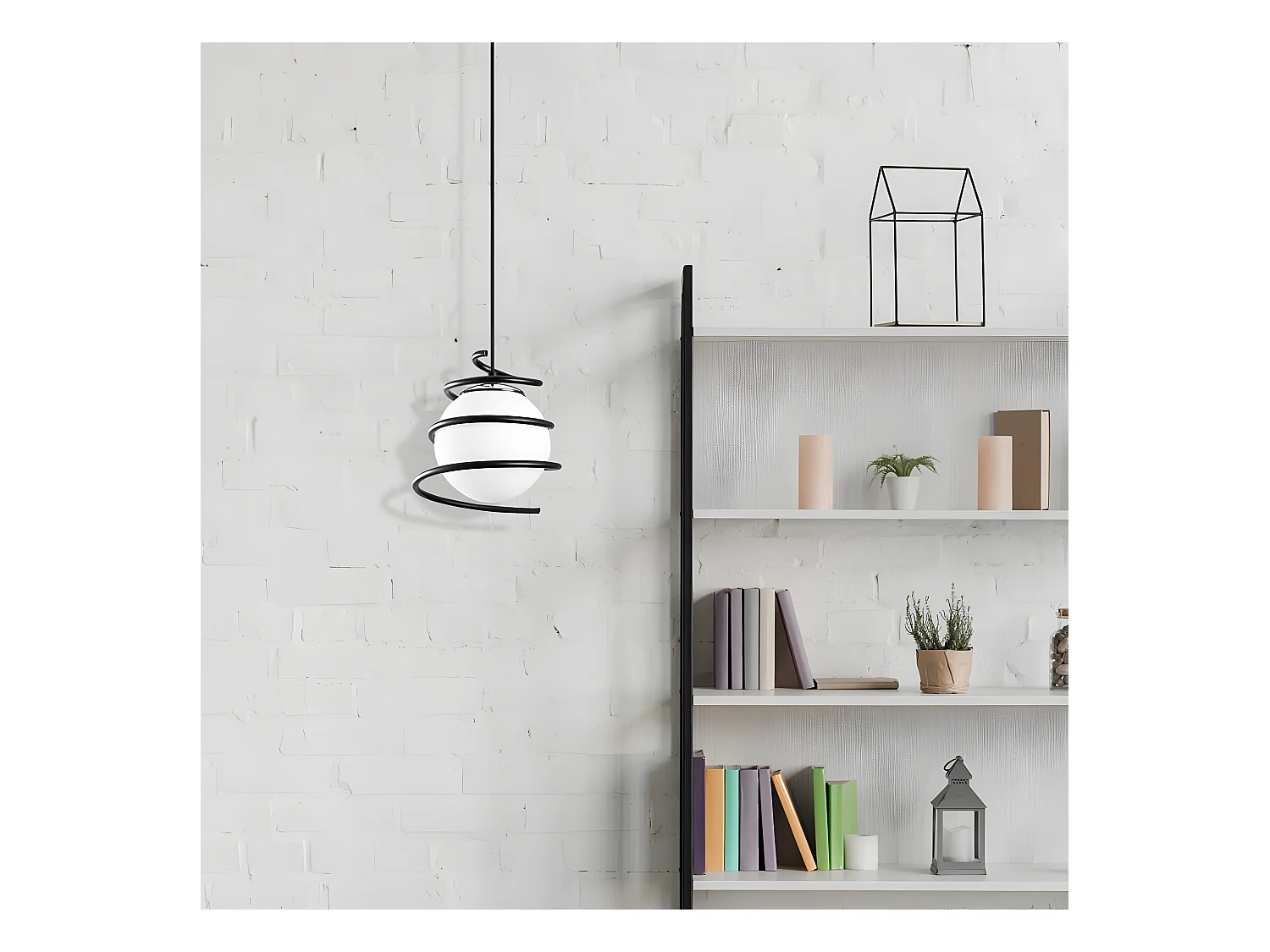 Plafonnier moderne Galene avec sphère entourée d'une spirale noire xE27 ø20cm