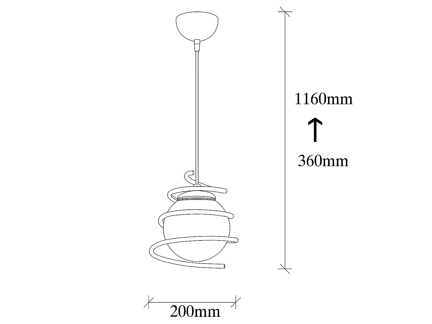 Plafonnier moderne Galene avec sphère entourée d'une spirale noire xE27 ø20cm