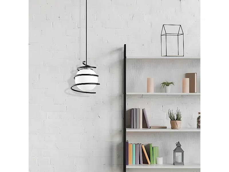 Plafonnier moderne Galene avec sphère entourée d'une spirale noire xE27 ø20cm