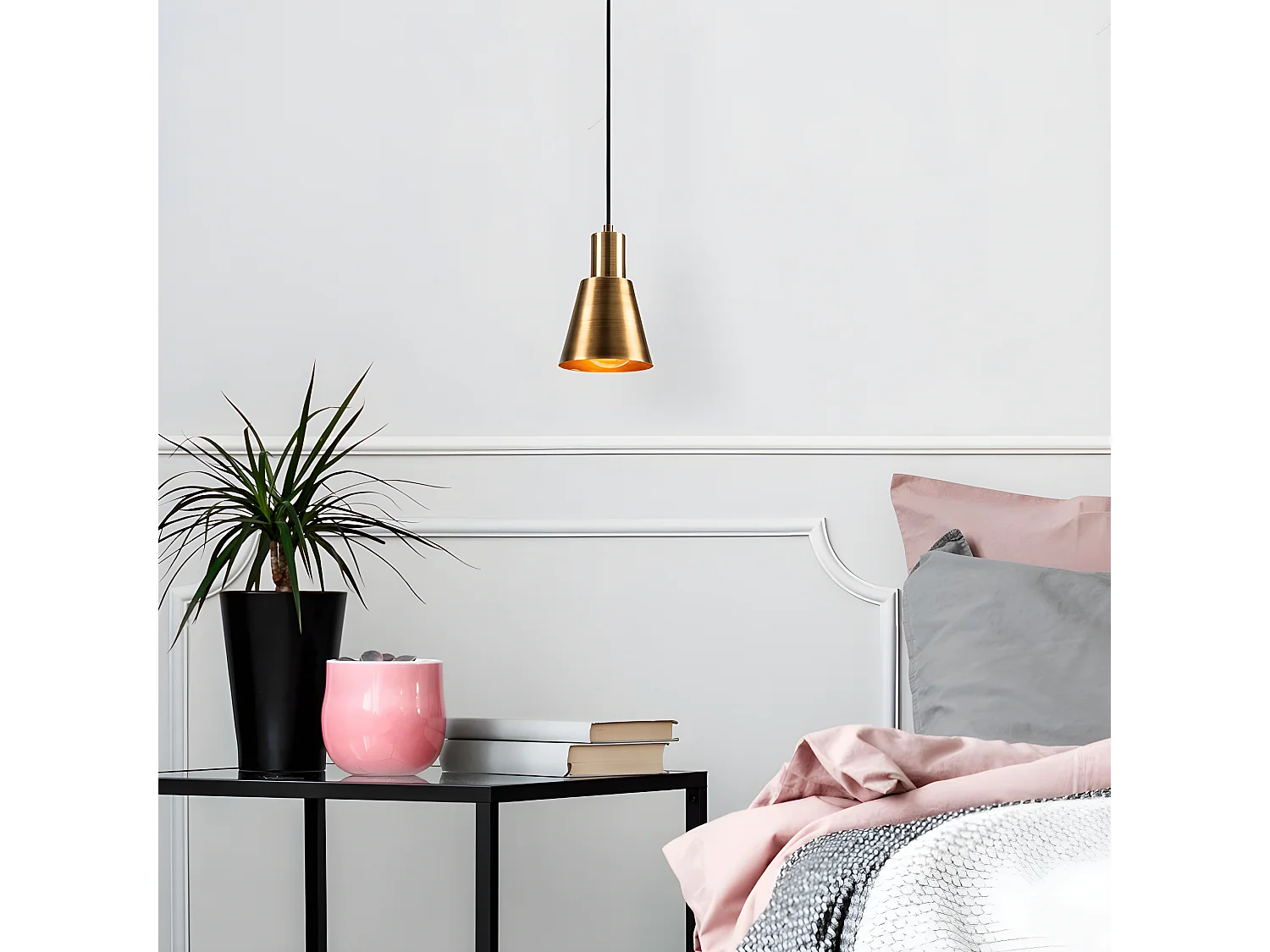 Nordic - Hanglamp Ribe met antiek gouden kap 1xE27 ø14cm