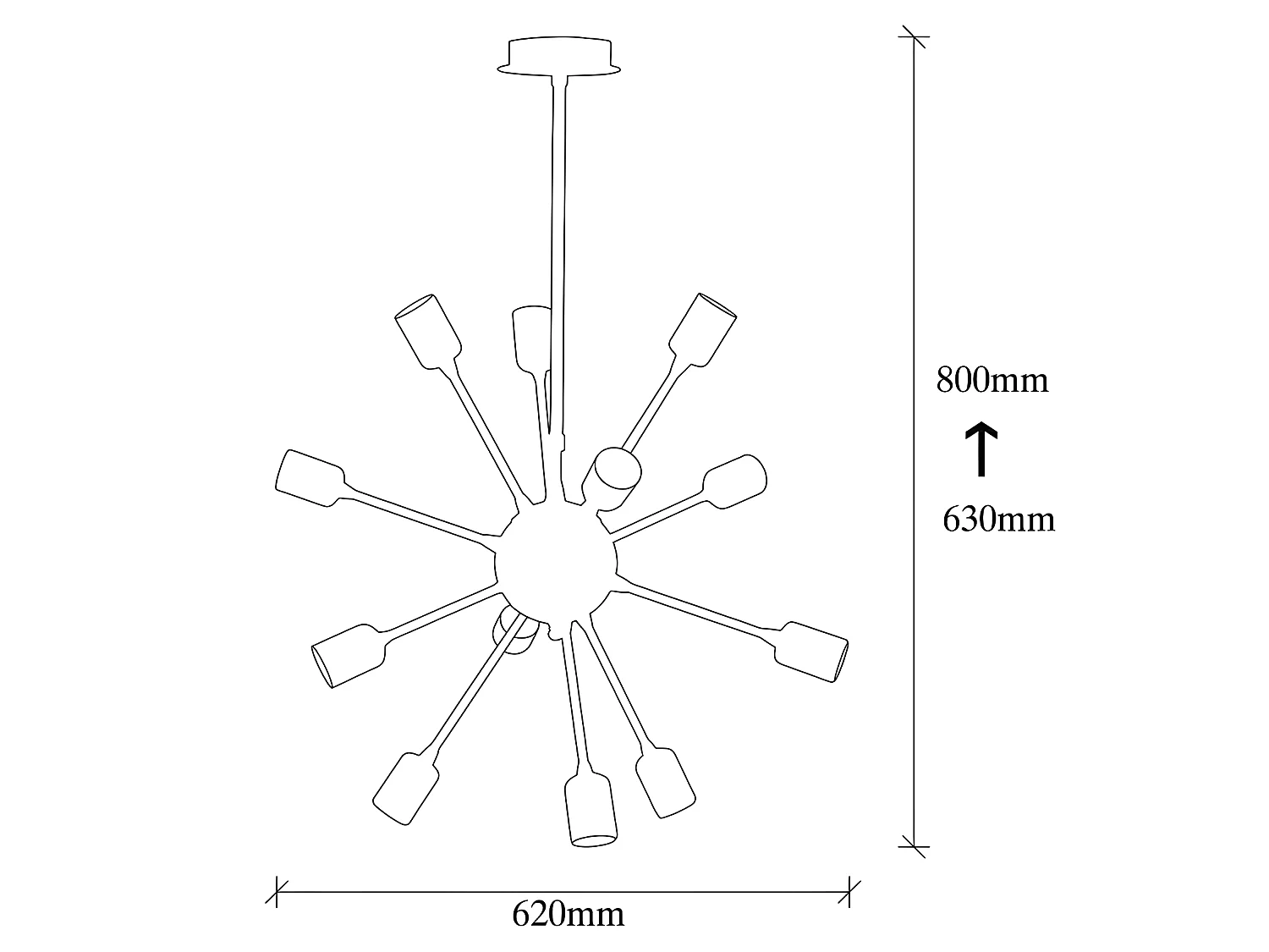 Lámpara de techo Cooper moderno con 12 brazos cromados 12xE27 ø62cm