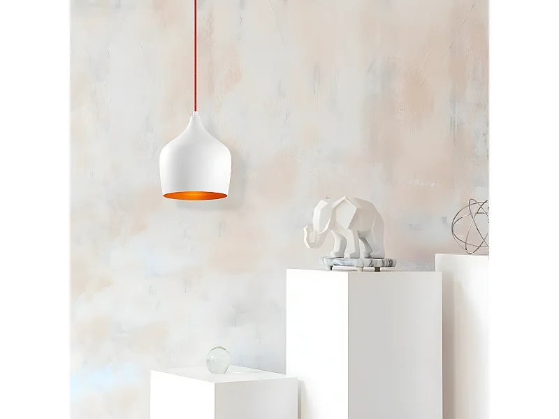 Moderne - Deckenleuchte Momo aus Metall mit weißem Schirm und rotem Kabel 1xE27 ø22cm