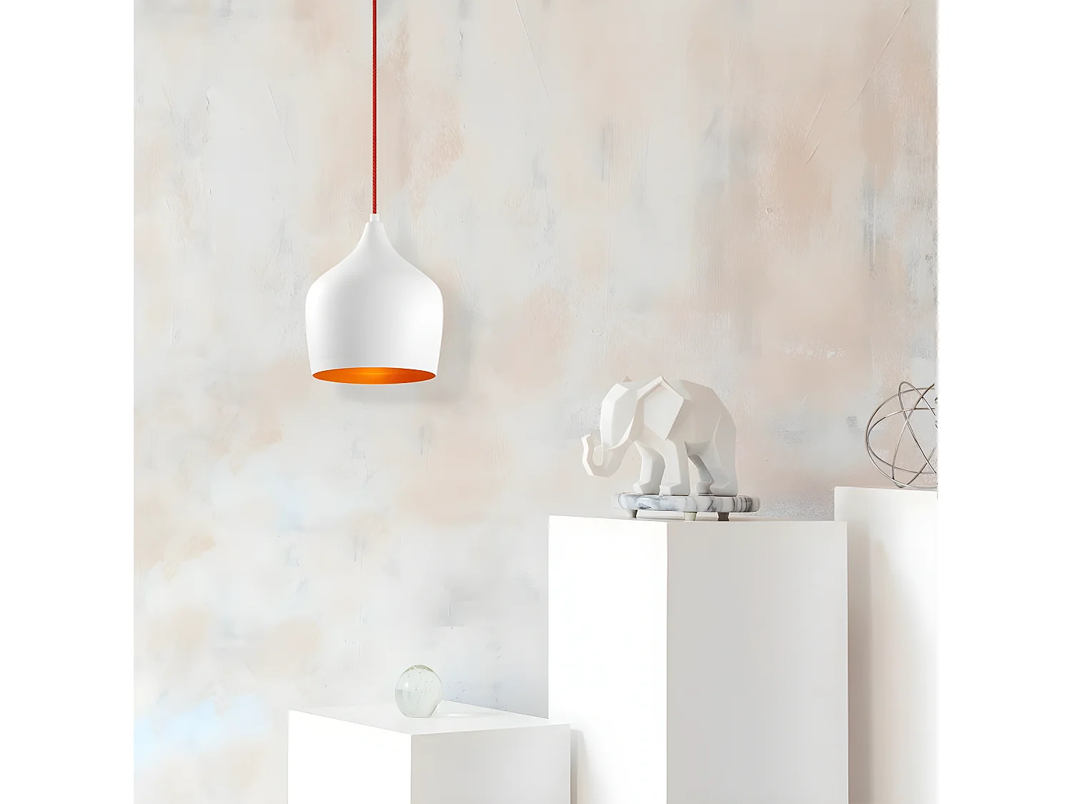 Plafonnier Momo moderne en métal avec abat-jour blanc et câble rouge 1xE27 ø22cm