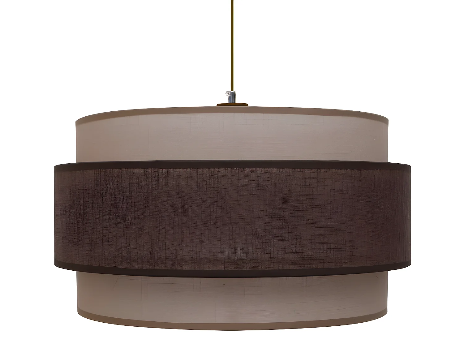 Hanglamp Menida met koffiebruine linnen lampenkap en lichtbruine lijnen 1xE27 ø40