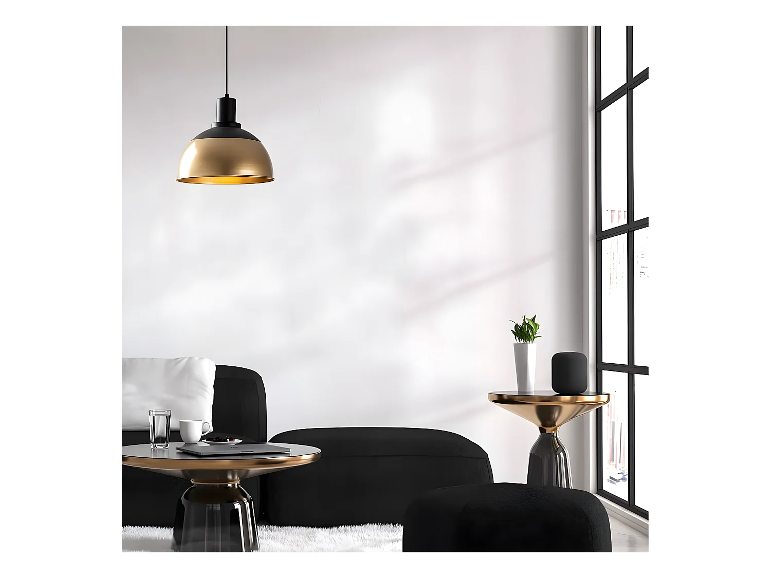 Suspension moderne Momo avec abat-jour vintage noir et doré 1xE27 ø30cm