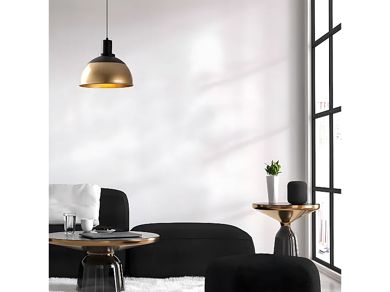 Suspension moderne Momo avec abat-jour vintage noir et doré 1xE27 ø30cm