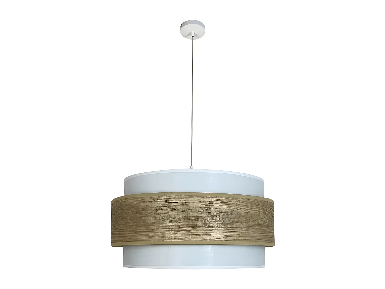 Plafonnier Vontrier fait main avec abat-jour blanc et bande effet bois 1xE27 ø40cm