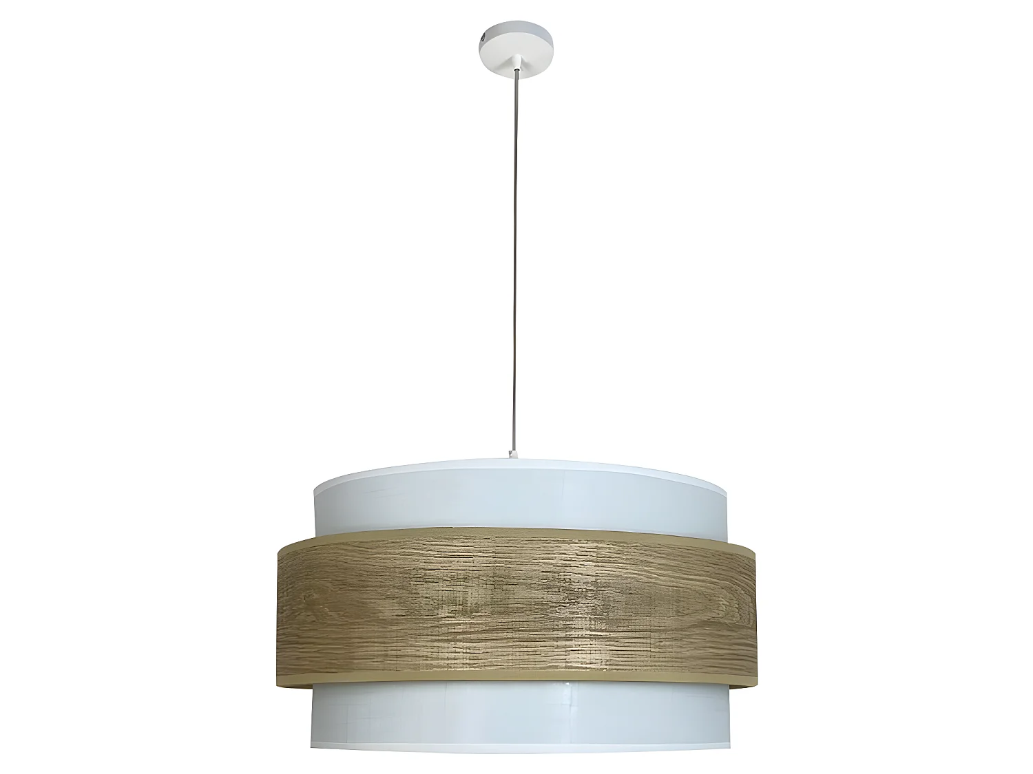 Plafonnier Vontrier fait main avec abat-jour blanc et bande effet bois 1xE27 ø40cm