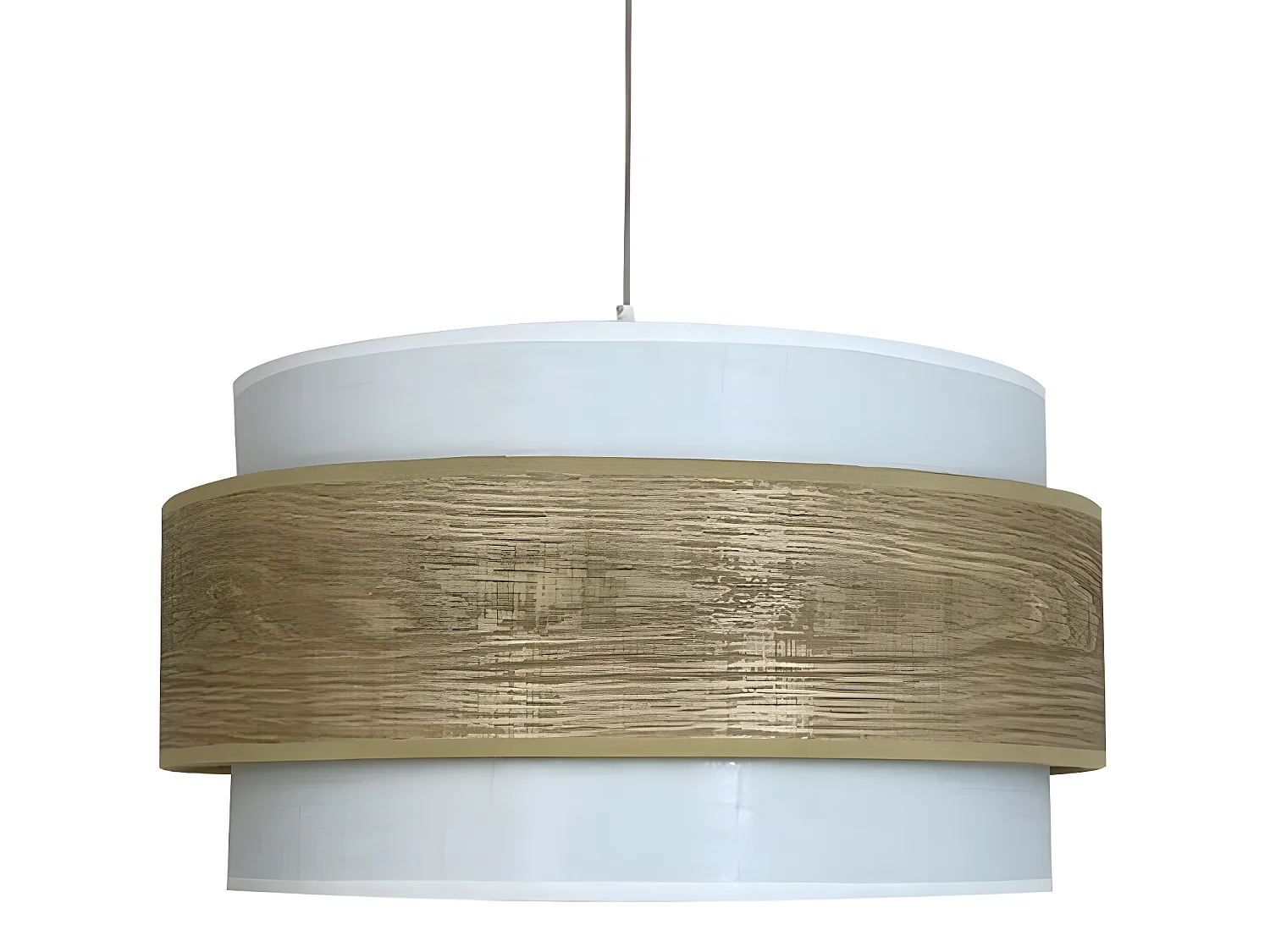 Plafonnier Vontrier fait main avec abat-jour blanc et bande effet bois 1xE27 ø40cm