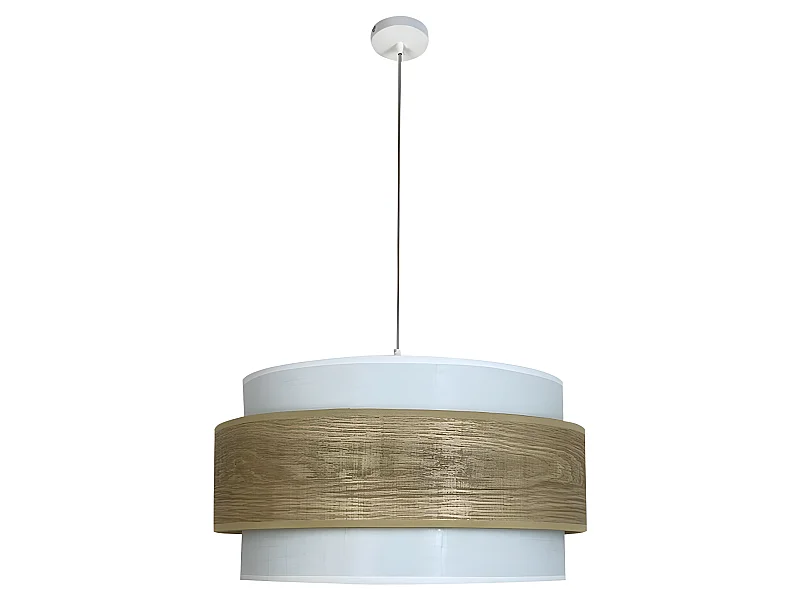 Plafondlamp Vontrier met witte kap en strepen in houtlook 1xE27 ø40cm