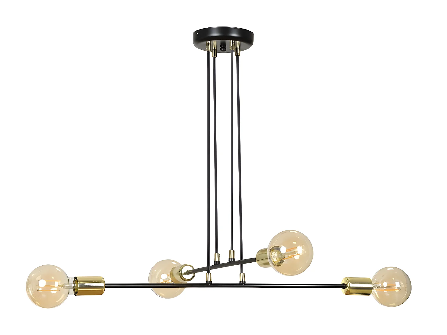 Plafonnier Sives avec barres en métal noir et 4 douilles dorées 4xE27 ø70cm