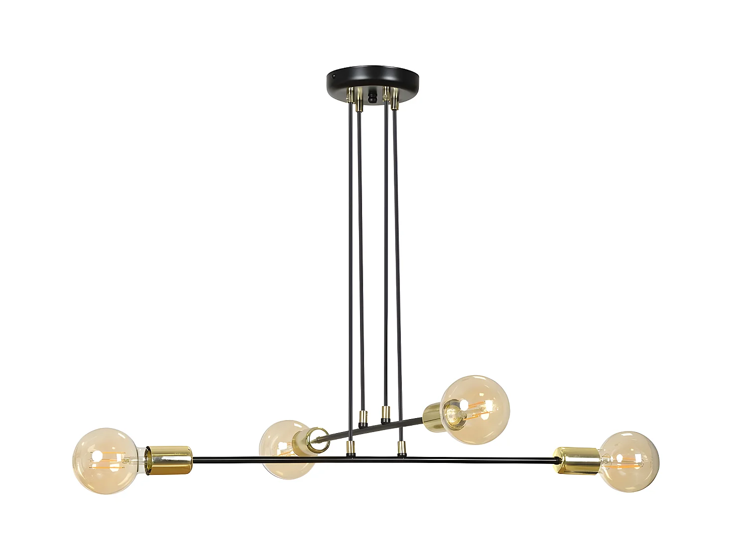 Plafondlamp Sives met zwart metalen stangen en 4 gouden lamphouders 4xE27 ø70cm