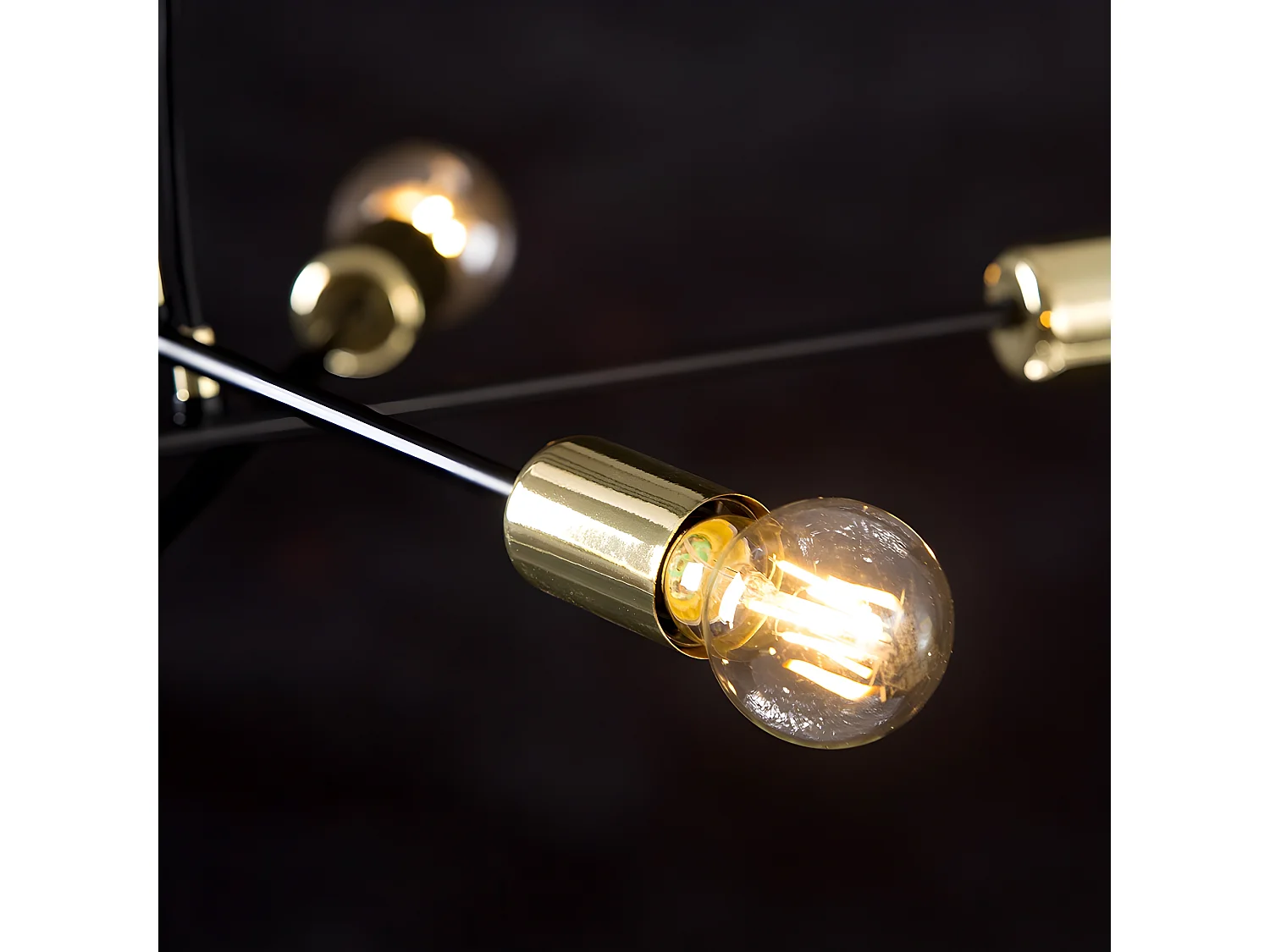 Sives plafondlamp met zwarte metalen staven en 4 gouden lamphouders 4xE27 ø70cm