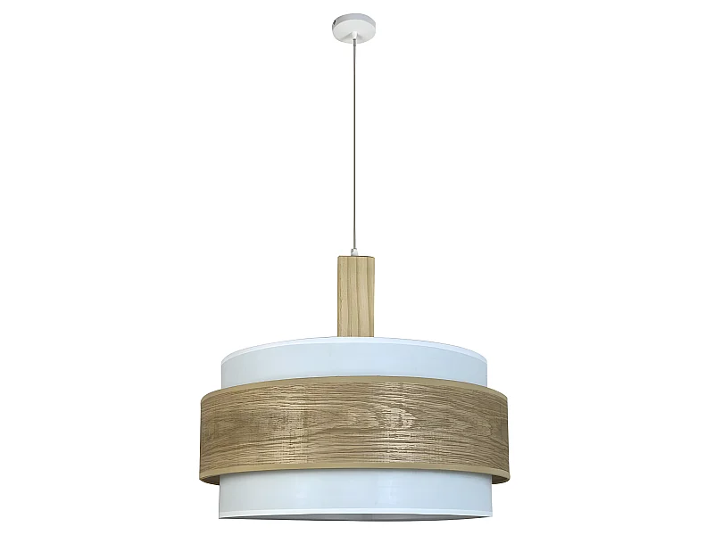 Lámpara de techo Vontrier con pantalla de tela blanca y pieza de madera 1xE27 ø40cm