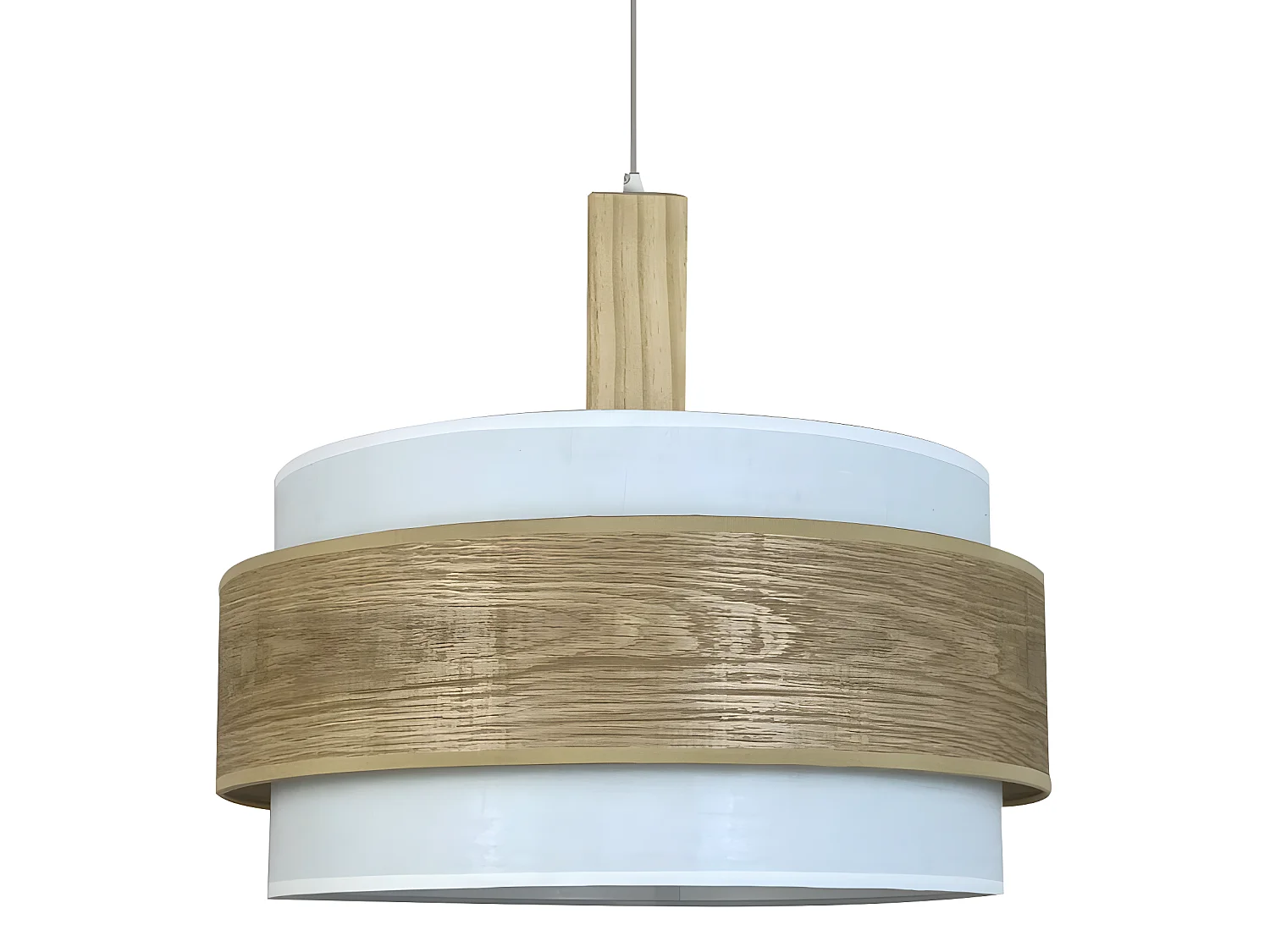 Deckenleuchte Vontrier mit weißem Stoffschirm und 1xE27 ø40cm Holzstück