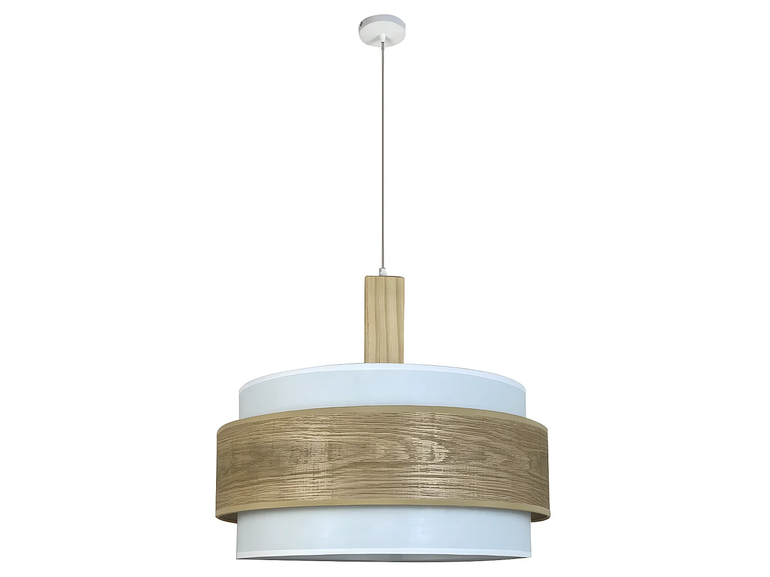 Vontrier plafondlamp met witte stoffen kap en houten stuk 1xE27 ø40cm