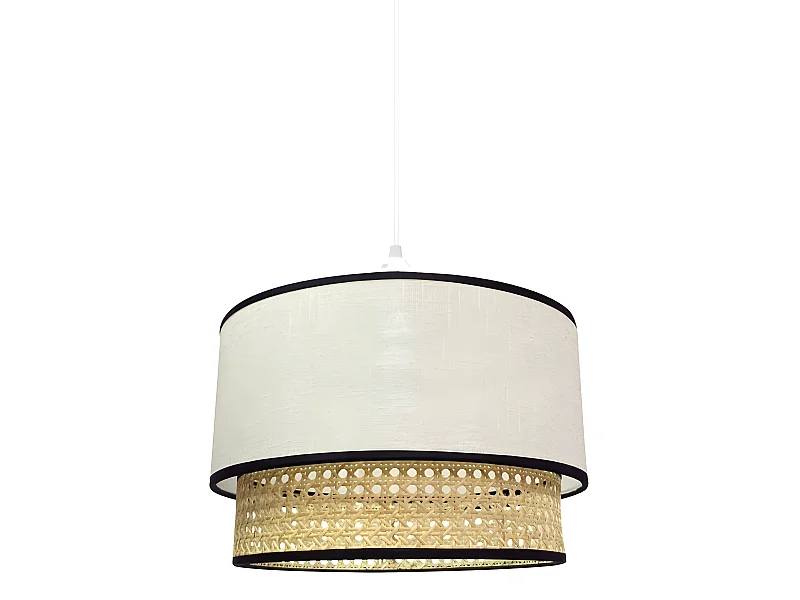 Lámpara colgante Batana con pantalla de lino blanco y rafia con líneas negras 1xE27 ø40cm