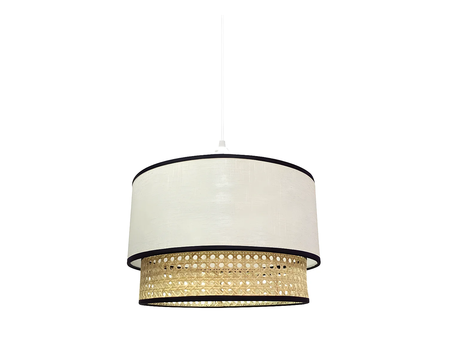 Pendelleuchte Batana mit Lampenschirm aus Leinen und Bast mit schwarzen Linien 1xE27