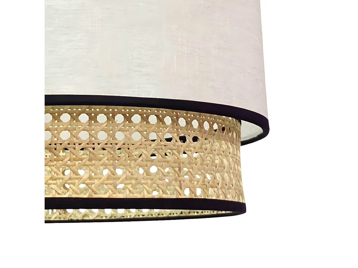 Suspension Batana avec abat-jour en lin blanc et raphia avec lignes noires 1xE27 ø40cm