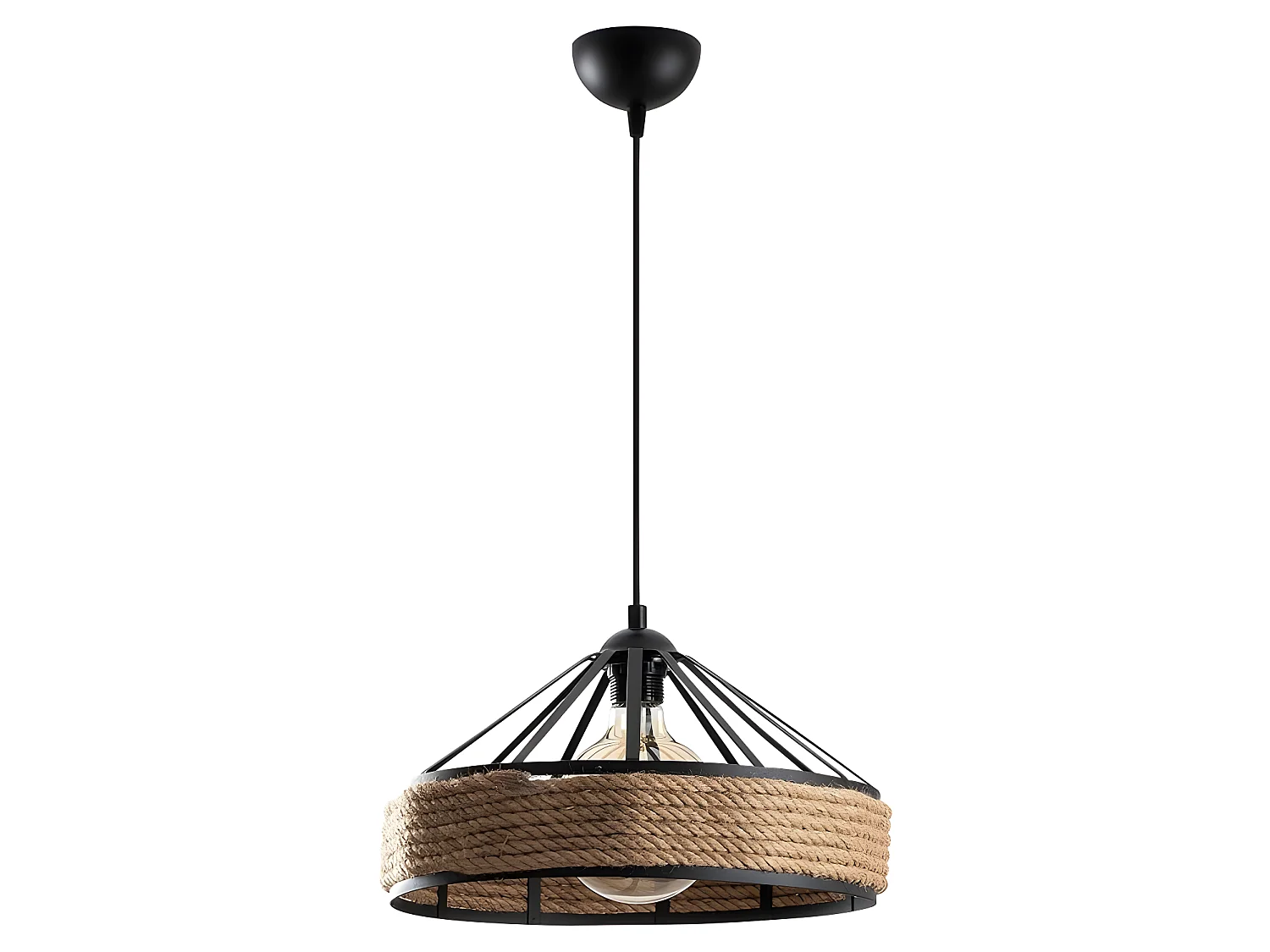 Suspension rustic Arise en métal noir et corde décorative 1xE27 ø40cm