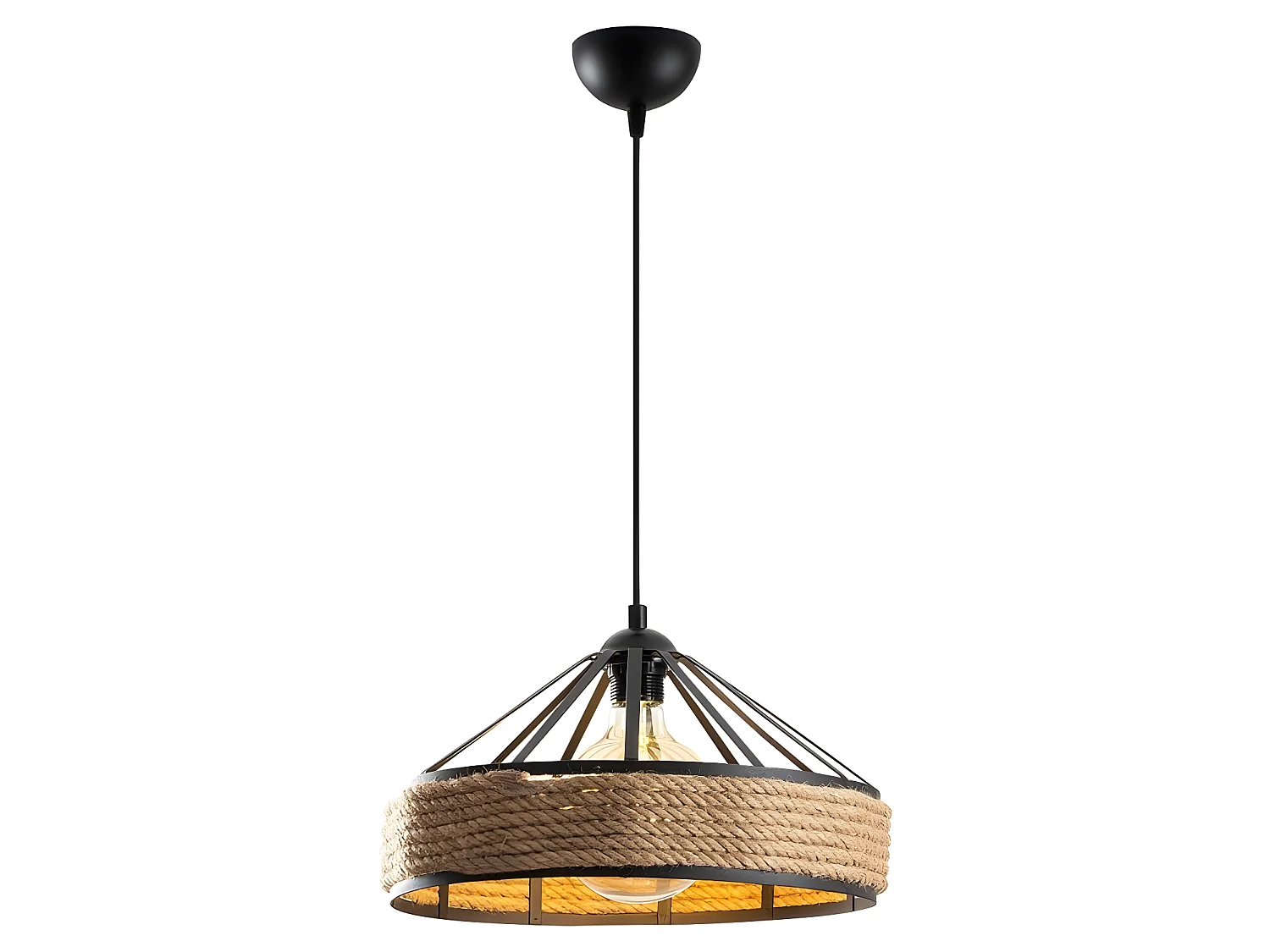 Suspension rustic Arise en métal noir et corde décorative 1xE27 ø40cm
