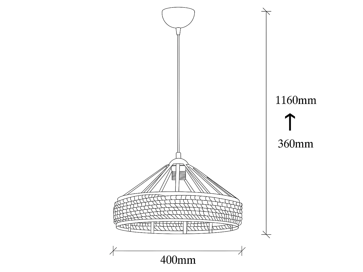Suspension rustic Arise en métal noir et corde décorative 1xE27 ø40cm