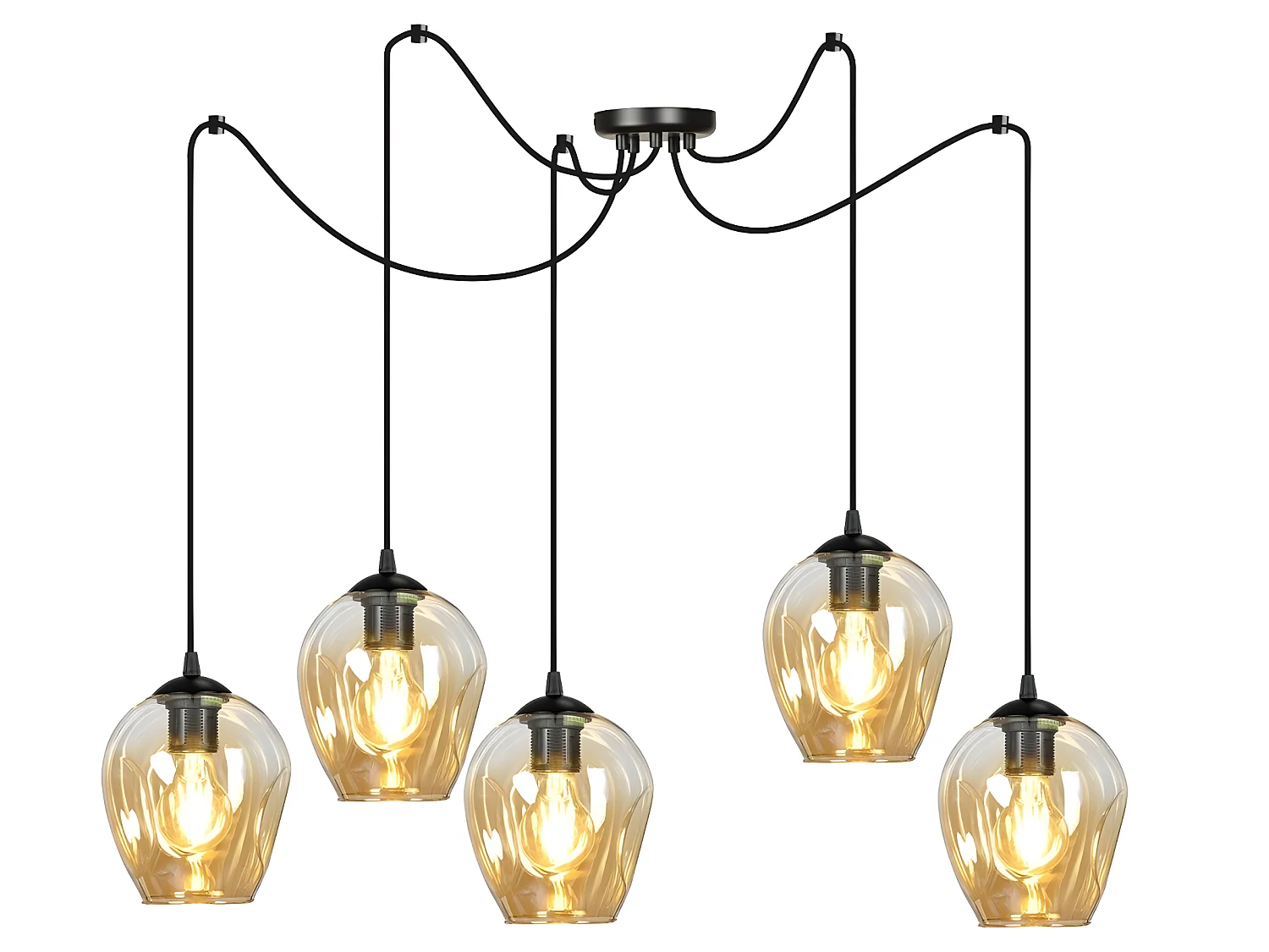 Suspension Maranto avec 5 câbles mobiles et 5 abat-jour ambre 5xE27