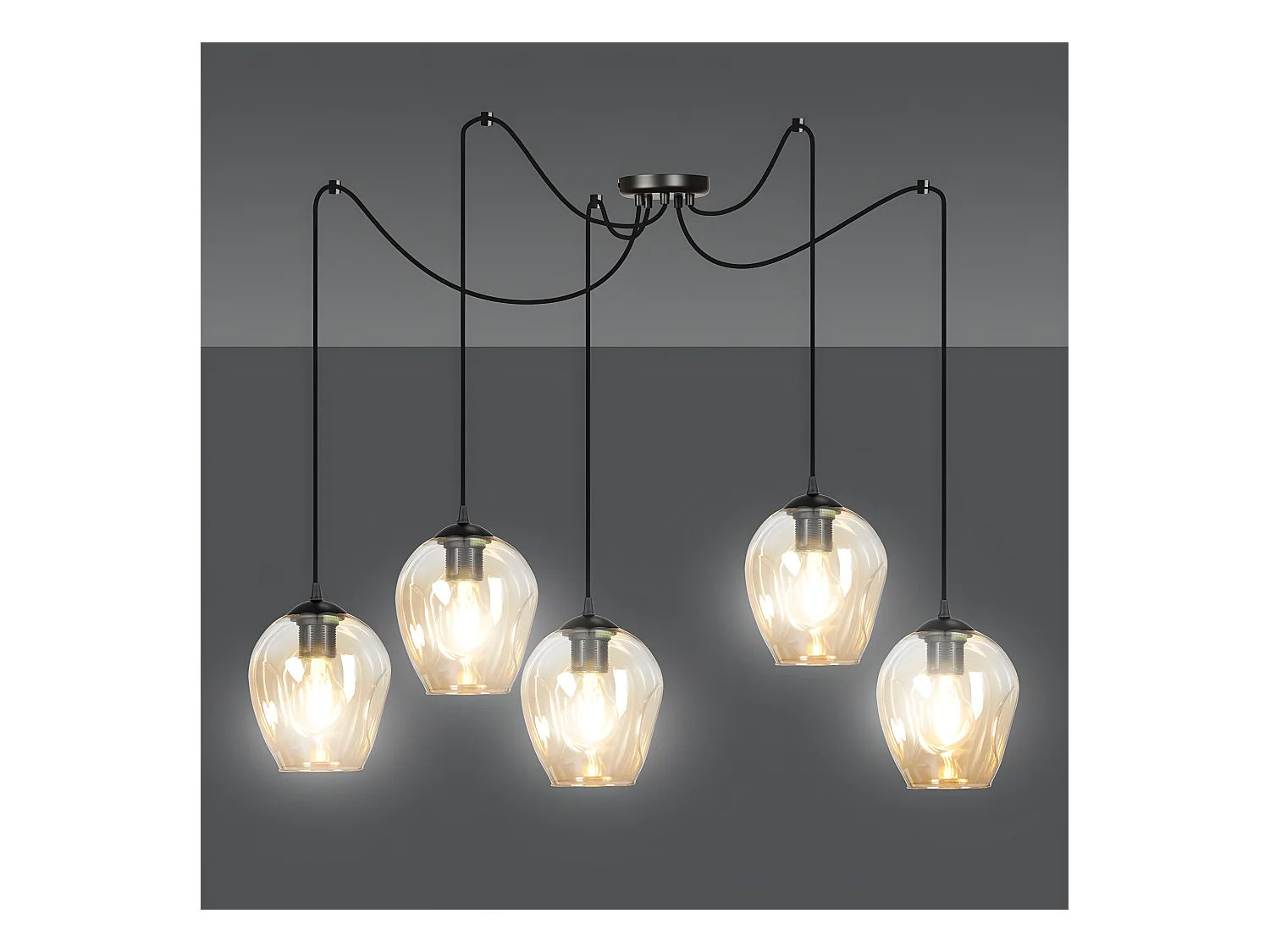 Suspension Maranto avec 5 câbles mobiles et 5 abat-jour ambre 5xE27